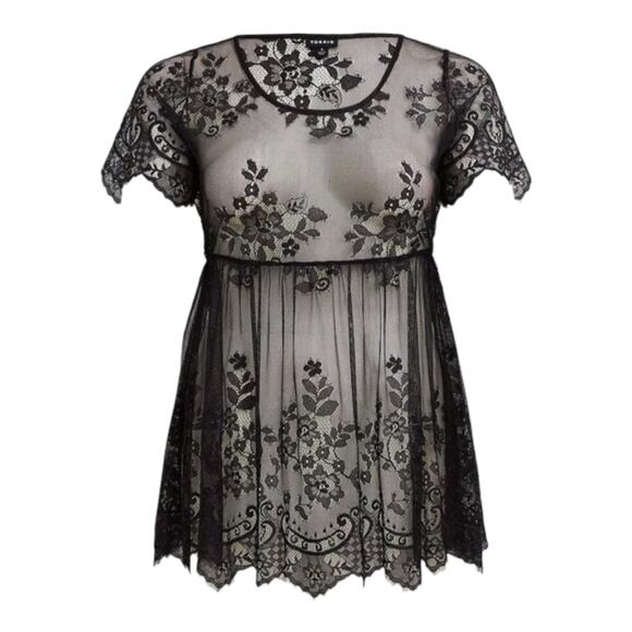 Torrid Goth Whimsy Black Babydoll Sheer Lace Short Sleeve Top‎ Plus Size 3X - Picture 1 of 10